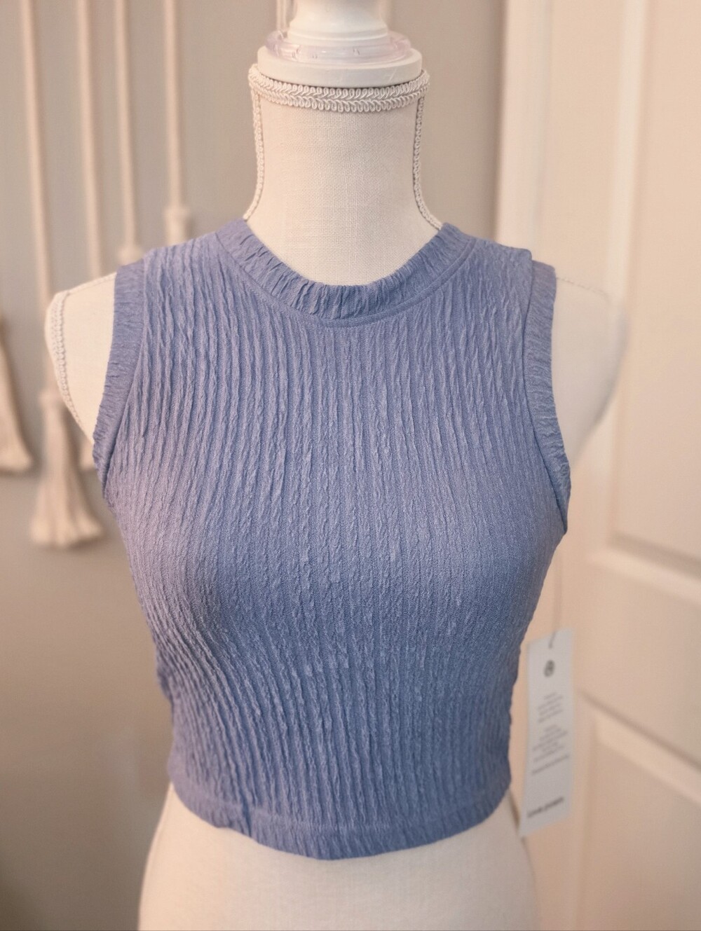 Sleeveless Textured Crop Tank Top - Dusty Blue